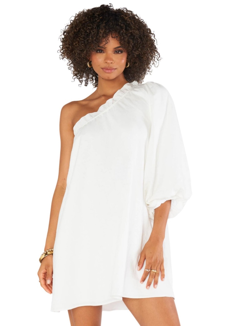 NWT Show Me Your Mumu High Volume Mini Dress, White Linen